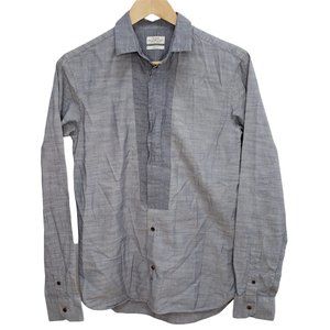 AllSaints XS Shirt Men's L/S Chambray Slim Fit Blue Hidden Buttons Cotton